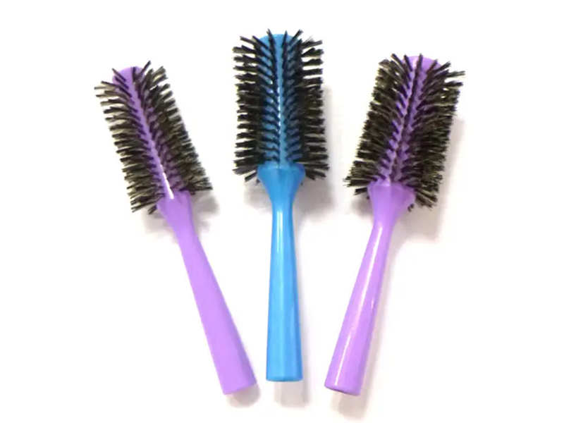 Brosse à cheveux ronde colorée en nylon et poils de sanglier