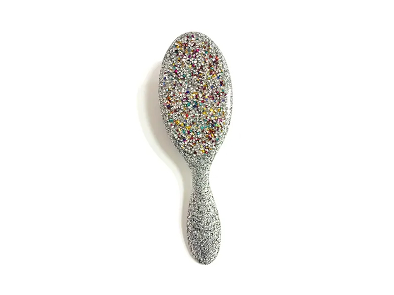 Brosse à cheveux en plastique ovale Jewelry Bling avec poignée