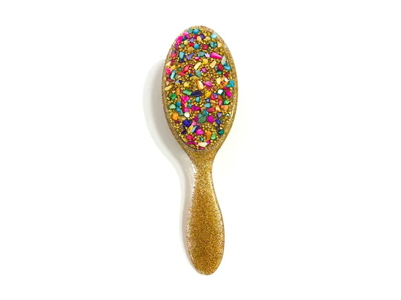 Brosse à cheveux en plastique ovale Jewelry Bling avec poignée